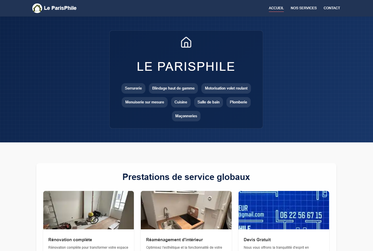Site vitrine professionnel artisan peintre Le Parisphile - Création Lovitek
